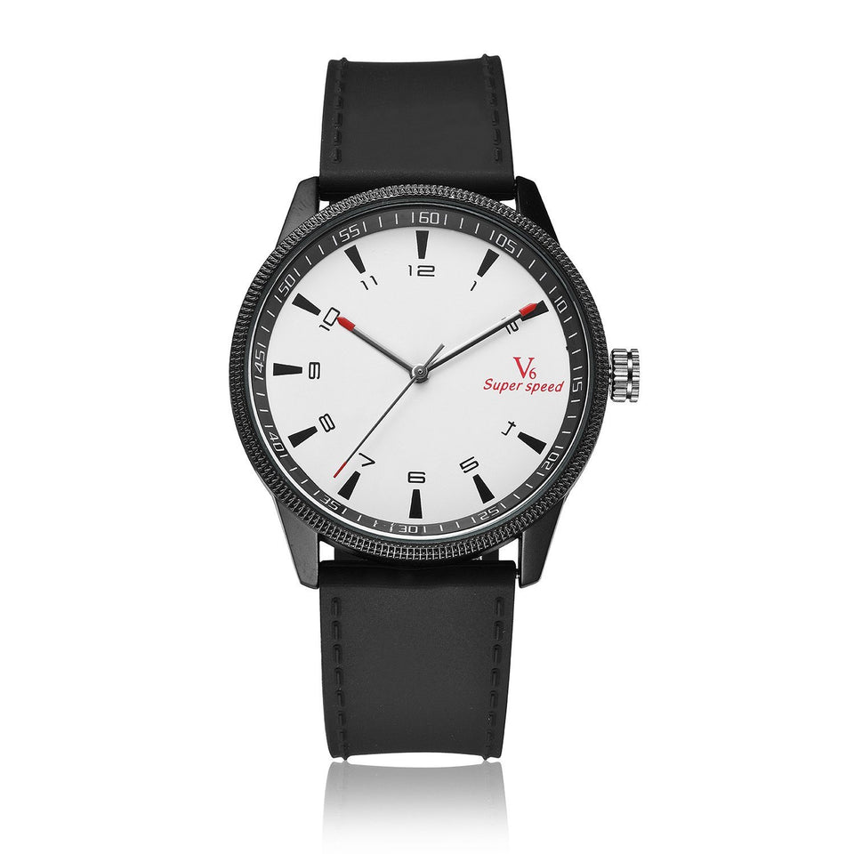Waterproof Quartz Watch For Men Timeless Matter White faced black frame black belt 