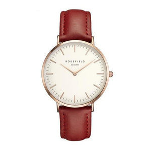 Rosefield Ultra Thin Quartz Watch For Women Timeless Matter Rose gold shell wine red belt 