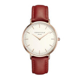 Rosefield Ultra Thin Quartz Watch For Women Timeless Matter Rose gold shell wine red belt 