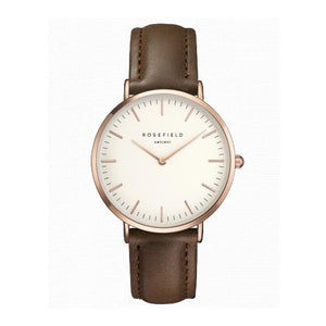 Rosefield Ultra Thin Quartz Watch For Women Timeless Matter Rose gold shell brown belt 