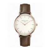 Rosefield Ultra Thin Quartz Watch For Women Timeless Matter Rose gold shell brown belt 