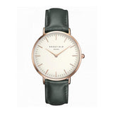Rosefield Ultra Thin Quartz Watch For Women Timeless Matter Rose gold shell dark green belt 