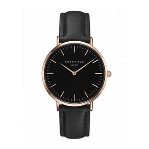 Rosefield Ultra Thin Quartz Watch For Women Timeless Matter Rose gold shell black face black belt 