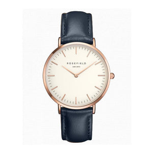 Rosefield Ultra Thin Quartz Watch For Women Timeless Matter Rose gold shell blue ribbon 