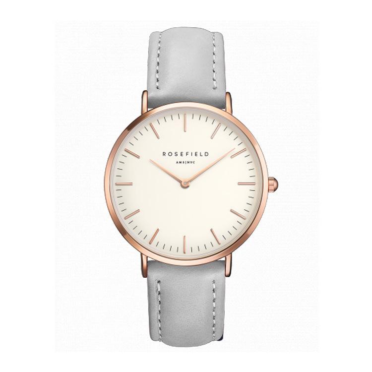 Rosefield Ultra Thin Quartz Watch For Women Timeless Matter Rose gold shell with white surface 
