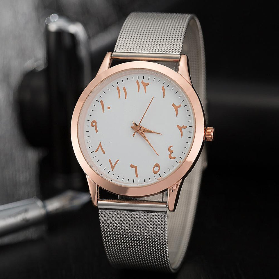 Arabian Quartz Unisex Watch Timeless Matter Silver Powder 